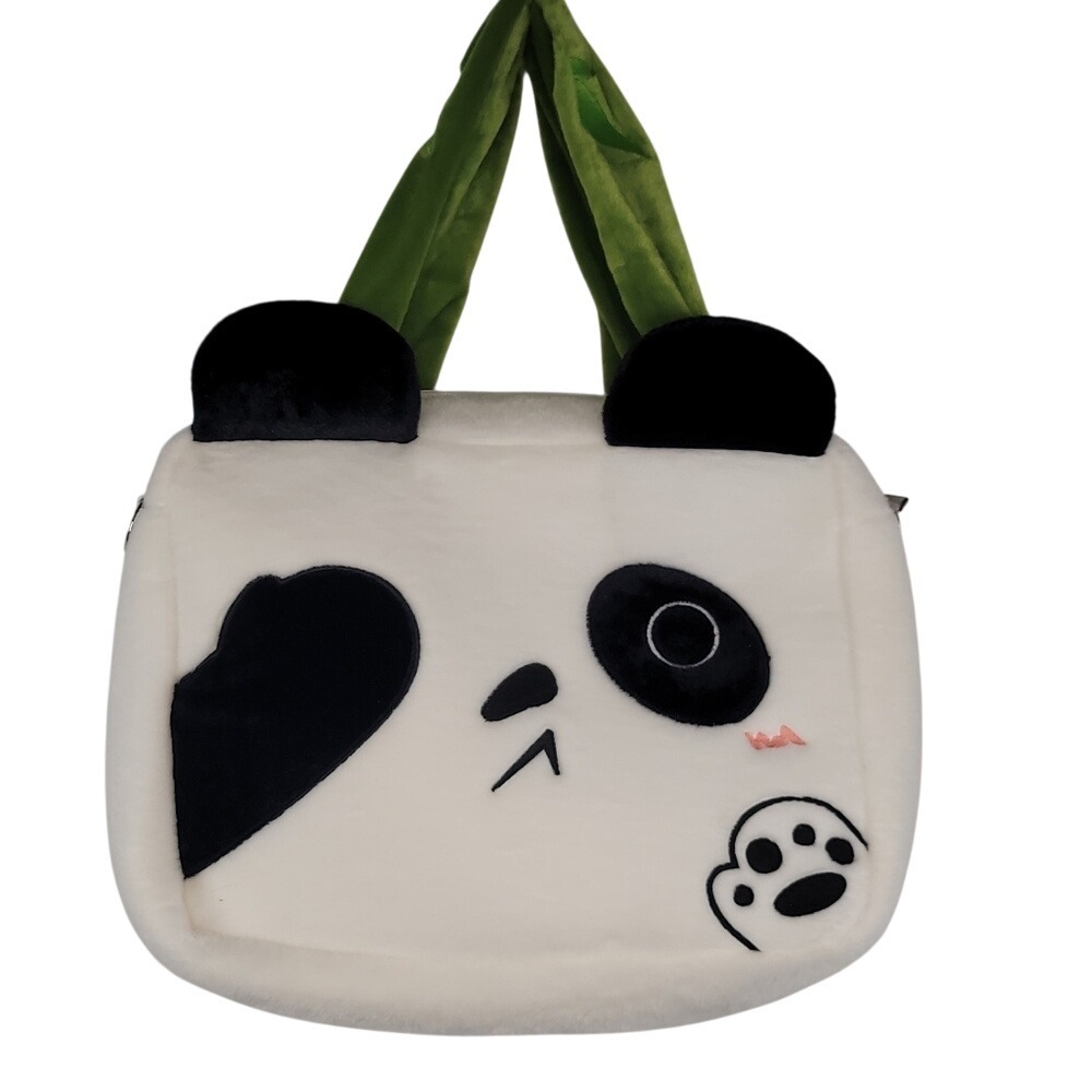 Cute Panda Face Tote Bag with Green Handles